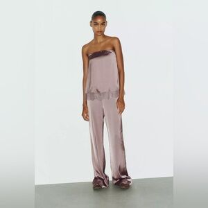 ZARA SATIN EFFECT LACE TOP Sz L NWT